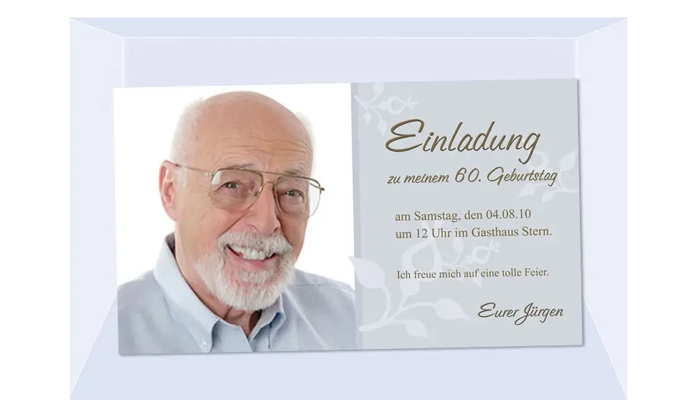 Einladung 60. Geburtstag, Fotokarte 10x18 cm, grau