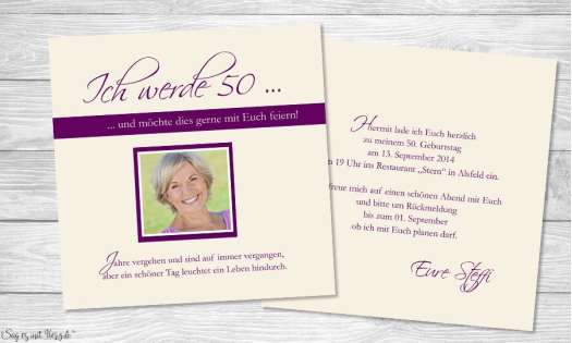 Einladungskarte 50 Geburtstag Zweiseitig Violett