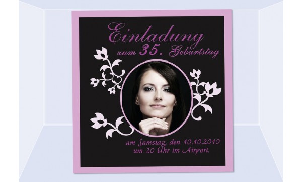 Einladung 35. Geburtstag, Fotokarte 12,5x12,5 cm, schwarz pink
