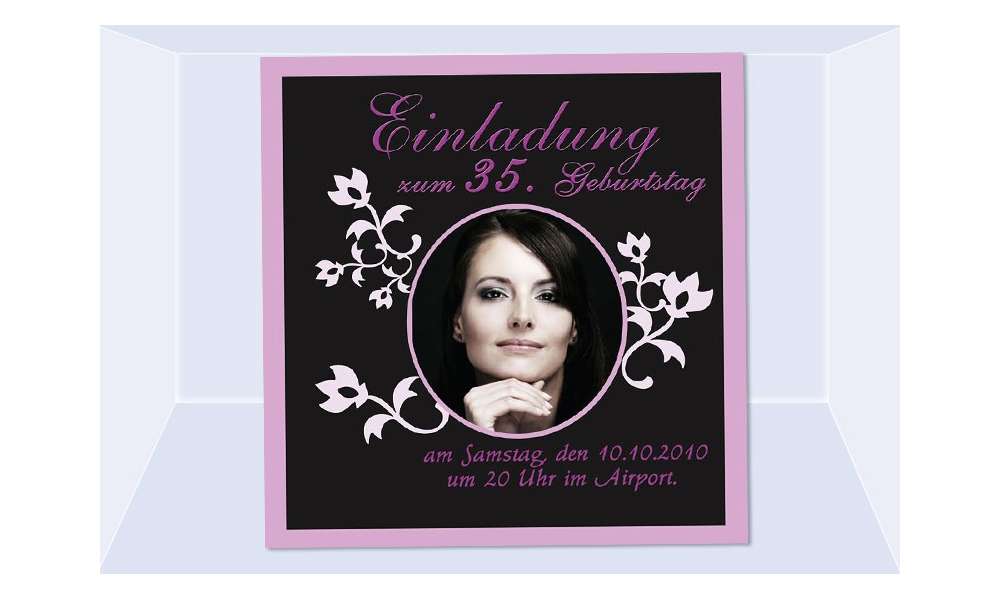 Einladung 35. Geburtstag, Fotokarte 12,5x12,5 cm, schwarz pink