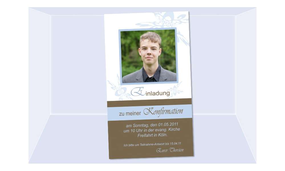 Einladung Kommunion / Konfirmation, Einladungskarte, 10x18 cm, braun hellblau Einladung Kommunion / Konfirmation, Einladungskarte, 10x18 cm, braun hellblau