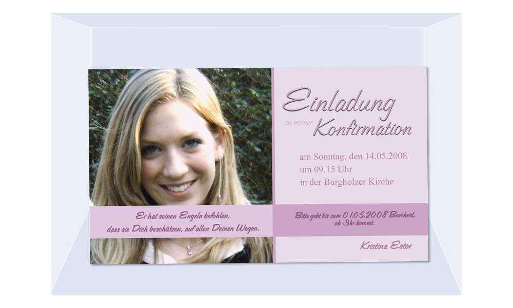 Einladung Kommunion / Konfirmation, Fotokarte 10x18 cm, rosa