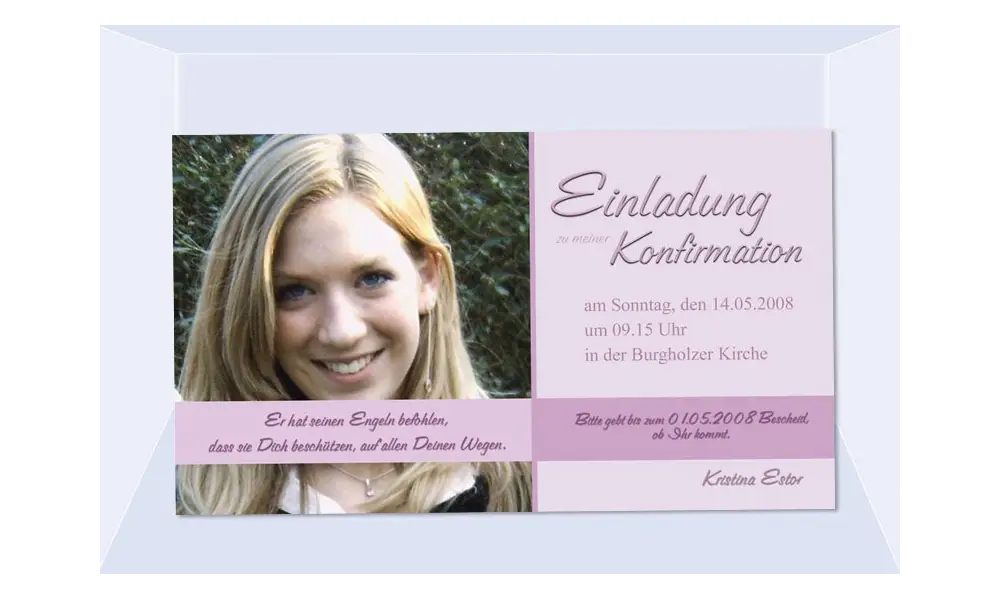 Einladung Kommunion / Konfirmation, Fotokarte 10x18 cm, rosa