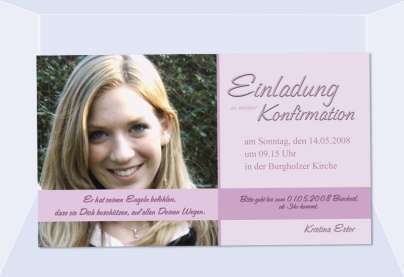 Einladung Kommunion / Konfirmation, Fotokarte 10x18 cm, rosa