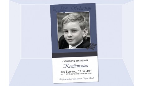 Einladung Kommunion / Konfirmation, Fotokarte 10x18 cm, blau