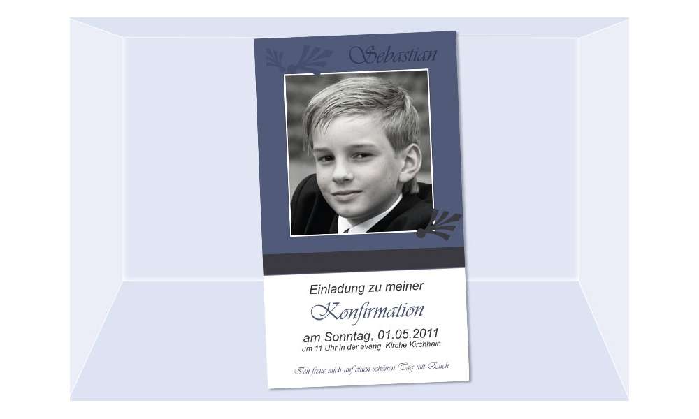 Einladung Kommunion / Konfirmation, Fotokarte 10x18 cm, blau
