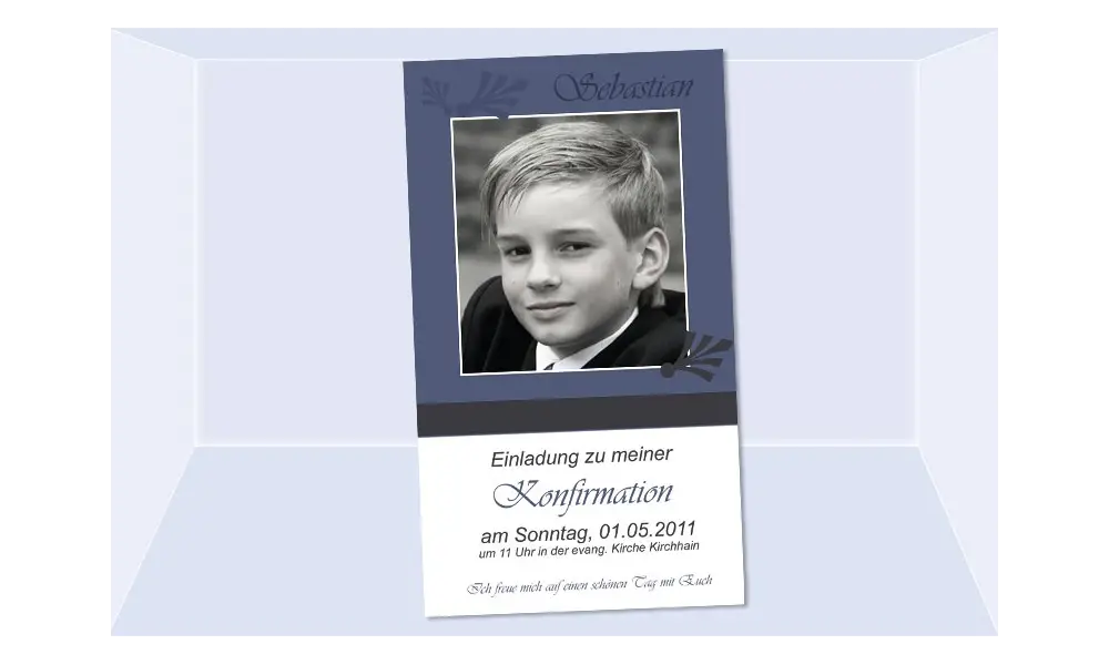 Einladung Kommunion / Konfirmation, Fotokarte 10x18 cm, blau