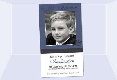 Einladung Kommunion / Konfirmation, Fotokarte 10x18 cm, blau