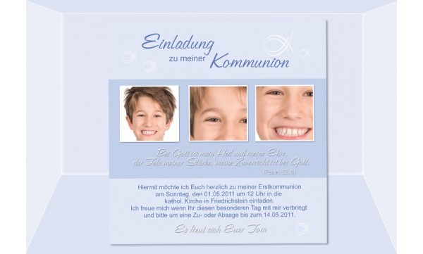Einladung Kommunion / Konfirmation, Fotokarte 12,5x12,5 cm, hellblau