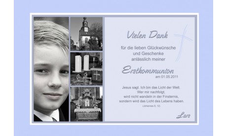Danksagung Kommunion / Konfirmation, Fotokarte 10x15 cm, hellblau