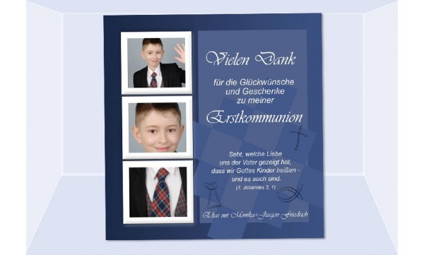 Danksagung Kommunion / Konfirmation, Fotokarte 10x10 cm, dunkelblau