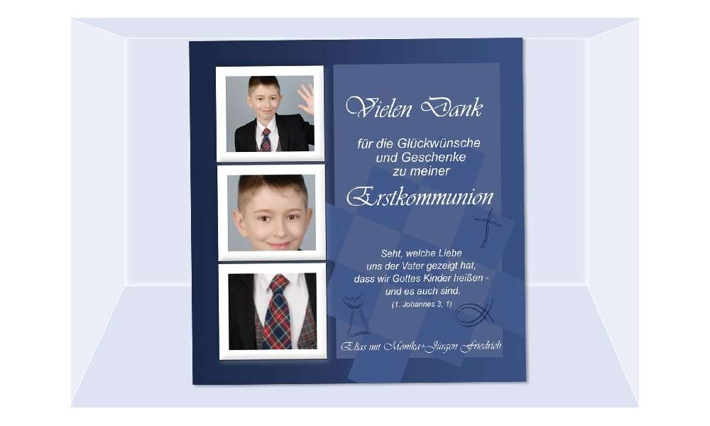 Danksagung Kommunion / Konfirmation, Fotokarte 10x10 cm, dunkelblau