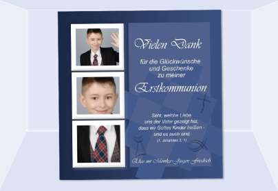 Danksagung Kommunion / Konfirmation, Fotokarte 10x10 cm, dunkelblau