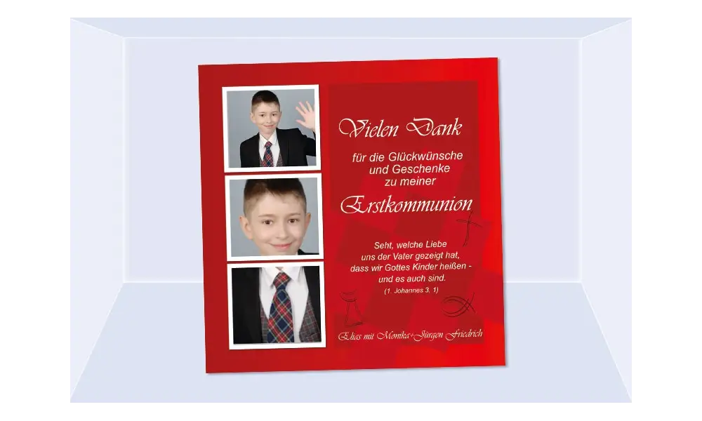 Danksagung Kommunion / Konfirmation, Fotokarte 10x10 cm, dunkelblau