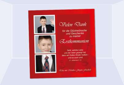 Danksagung Kommunion / Konfirmation, Fotokarte 10x10 cm, dunkelblau