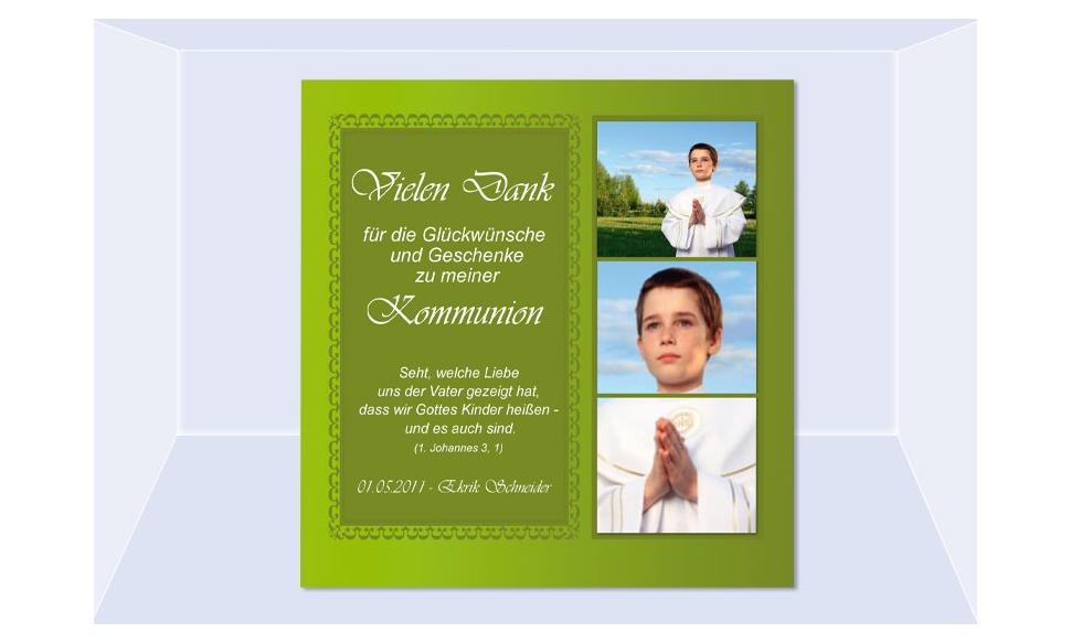 Danksagung Kommunion / Konfirmation, Fotokarte 10x10 cm, grün