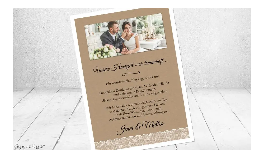 Dankeskarten Hochzeit Vintage Spitze Kraftpapier