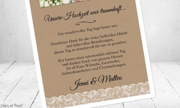 Dankeskarten Hochzeit Vintage Spitze Kraftpapier