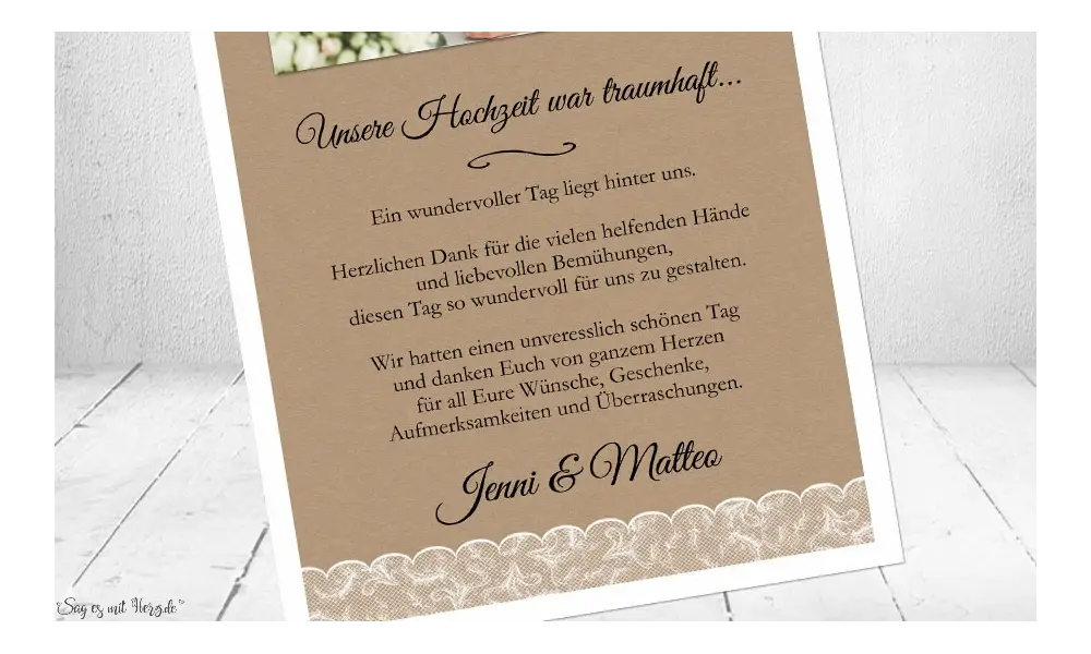 Dankeskarten Hochzeit Vintage Spitze Kraftpapier