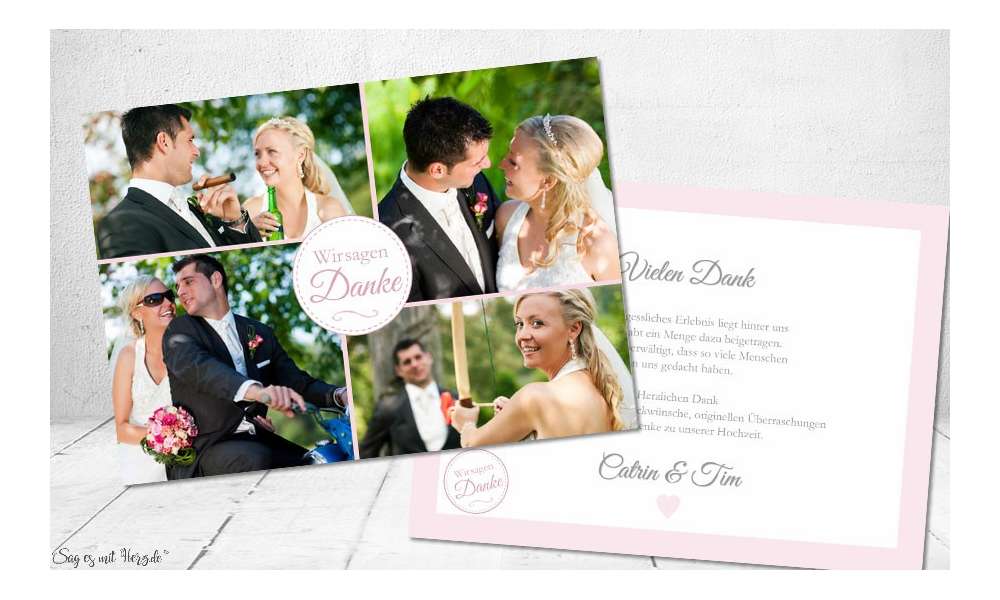 Danksagungskarten Hochzeit rosa weiß