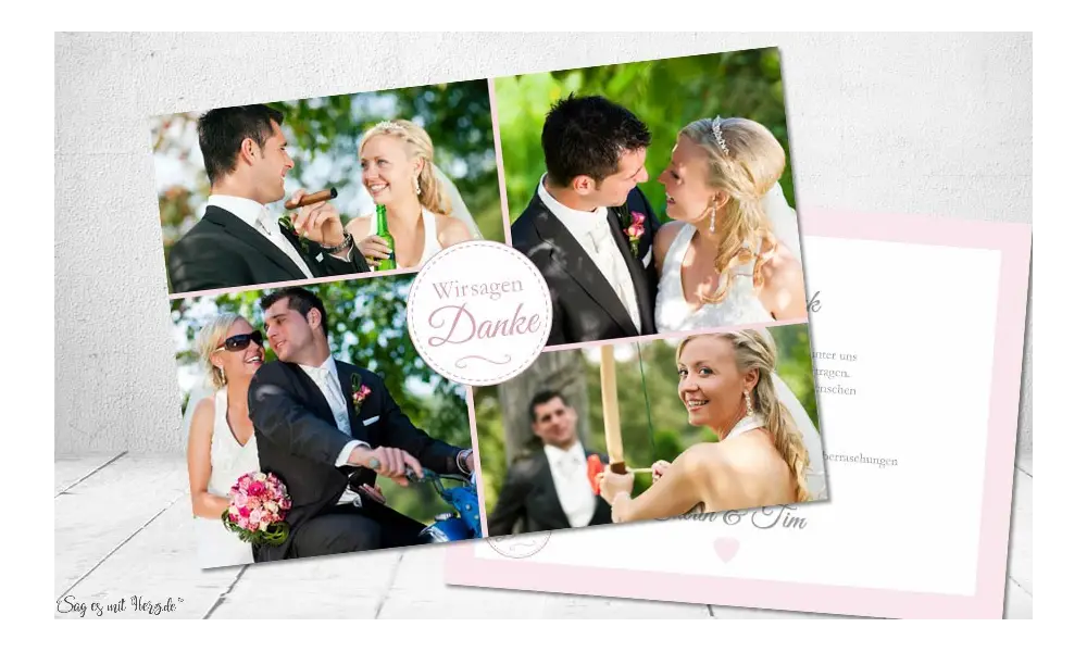 Danksagungskarten Hochzeit rosa weiß