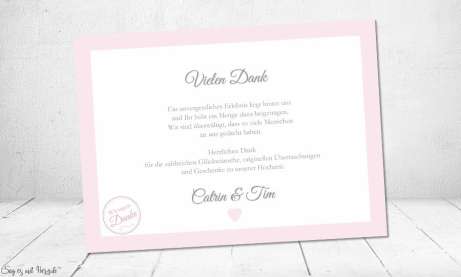 Danksagungskarten Text Hochzeit rosa weiß