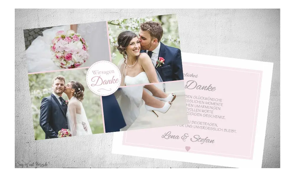 Danksagungskarten Hochzeit rosa weiß