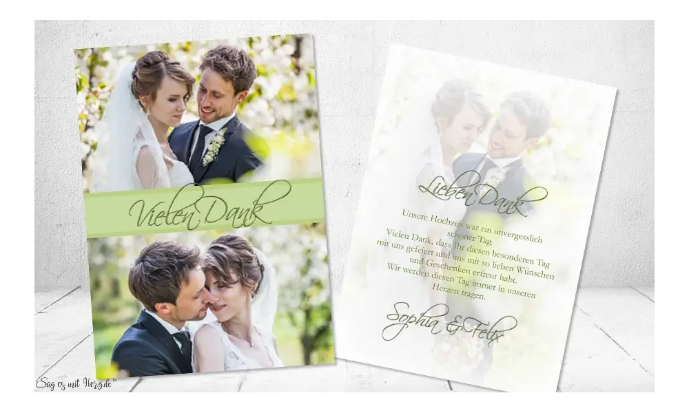 Dankeskarten Hochzeit Foto grün