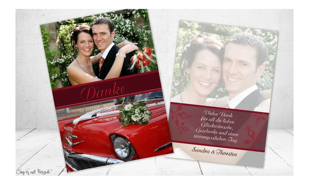 Dankeskarten Hochzeit Foto rot