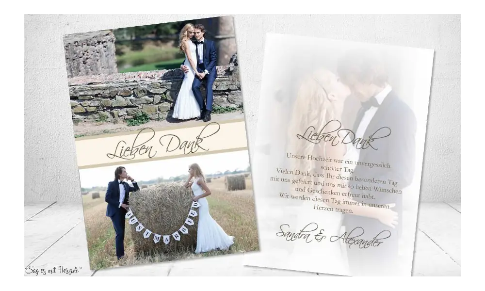 Dankeskarten Hochzeit Foto beige