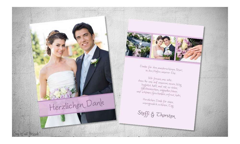 Dankeskarten Hochzeit Fotostreifen Flieder