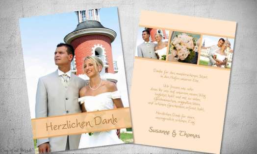 Dankeskarten Hochzeit Fotostreifen Appricot