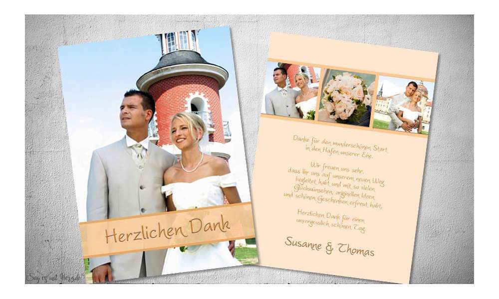 Dankeskarten Hochzeit Fotostreifen Appricot