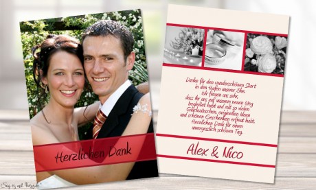Dankeskarten Hochzeit Fotostreifen rot