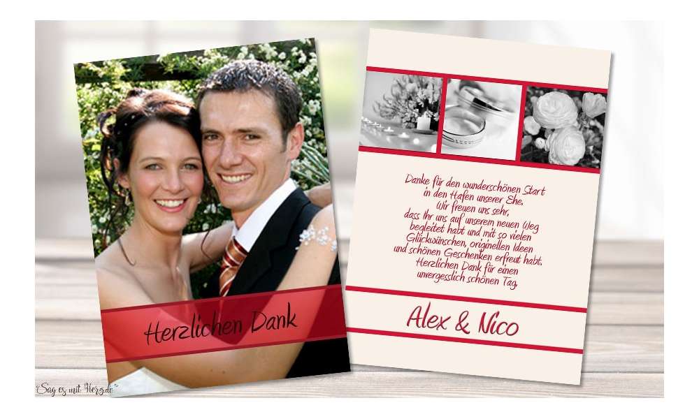 Dankeskarten Hochzeit Fotostreifen rot