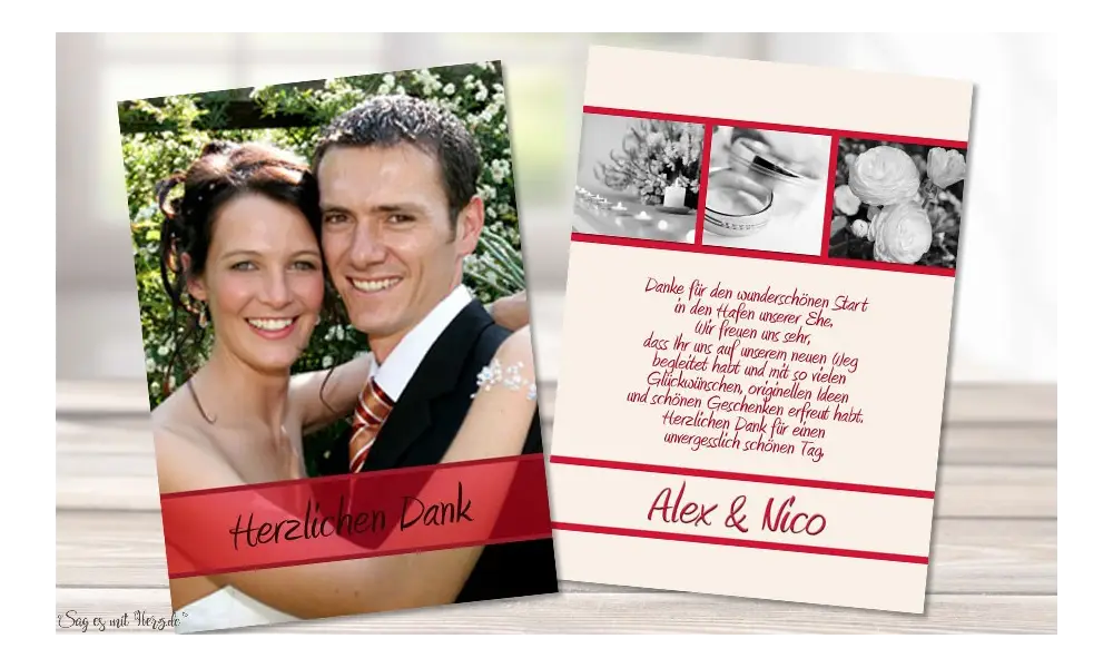 Dankeskarten Hochzeit Fotostreifen rot