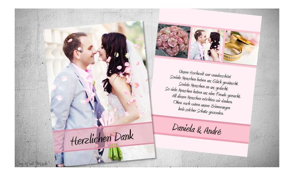 Dankeskarten Hochzeit Fotostreifen rosa
