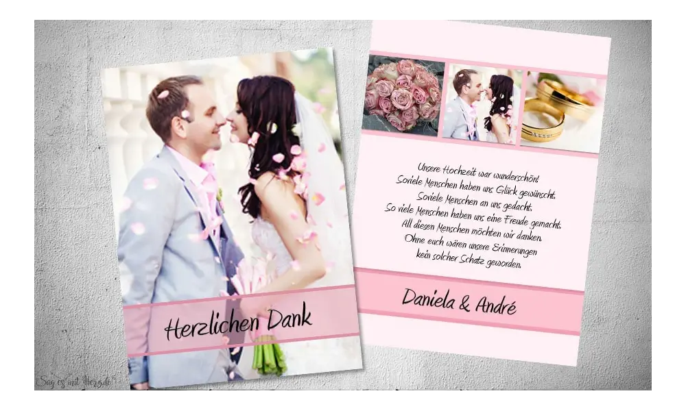 Dankeskarten Hochzeit Fotostreifen rosa