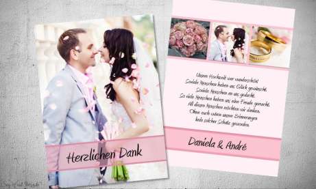 Dankeskarten Hochzeit Fotostreifen rosa