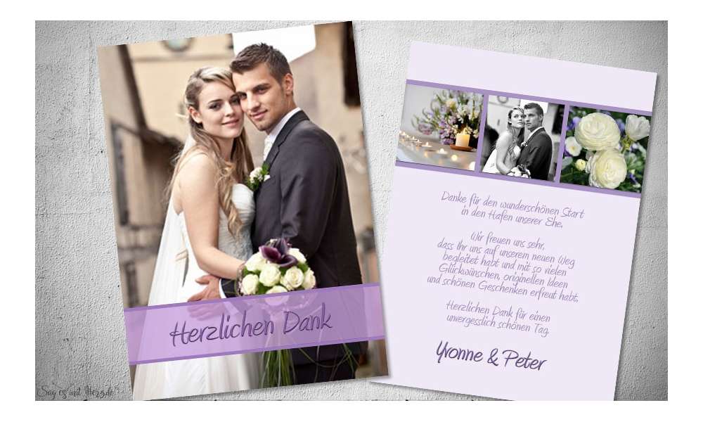 Dankeskarten Hochzeit Fotostreifen Lila