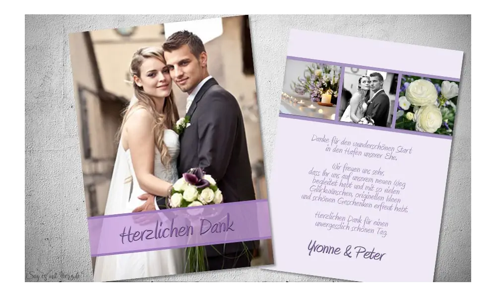 Dankeskarten Hochzeit Fotostreifen Lila