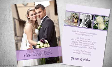 Dankeskarten Hochzeit Fotostreifen Lila