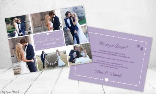 Dankeskarte Hochzeit Fotos, flieder