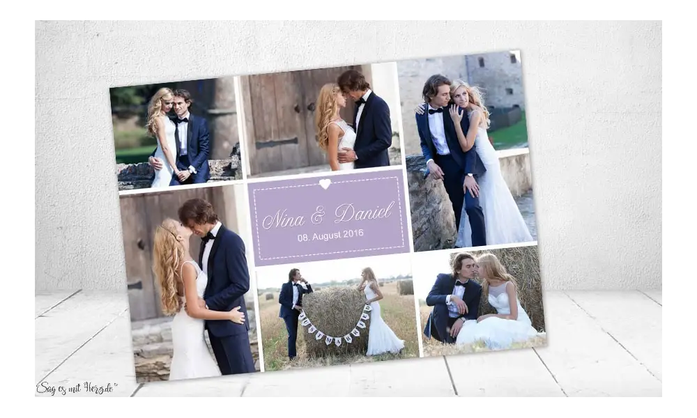 Dankeskarte Hochzeit Fotos, flieder