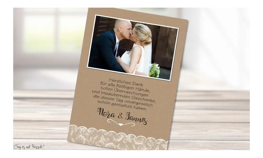 Dankeskarten Hochzeit Kraftpapier, Spitze