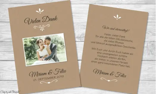Danksagung Hochzeit Kraftpapier