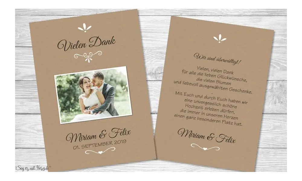 Danksagung Hochzeit Kraftpapier