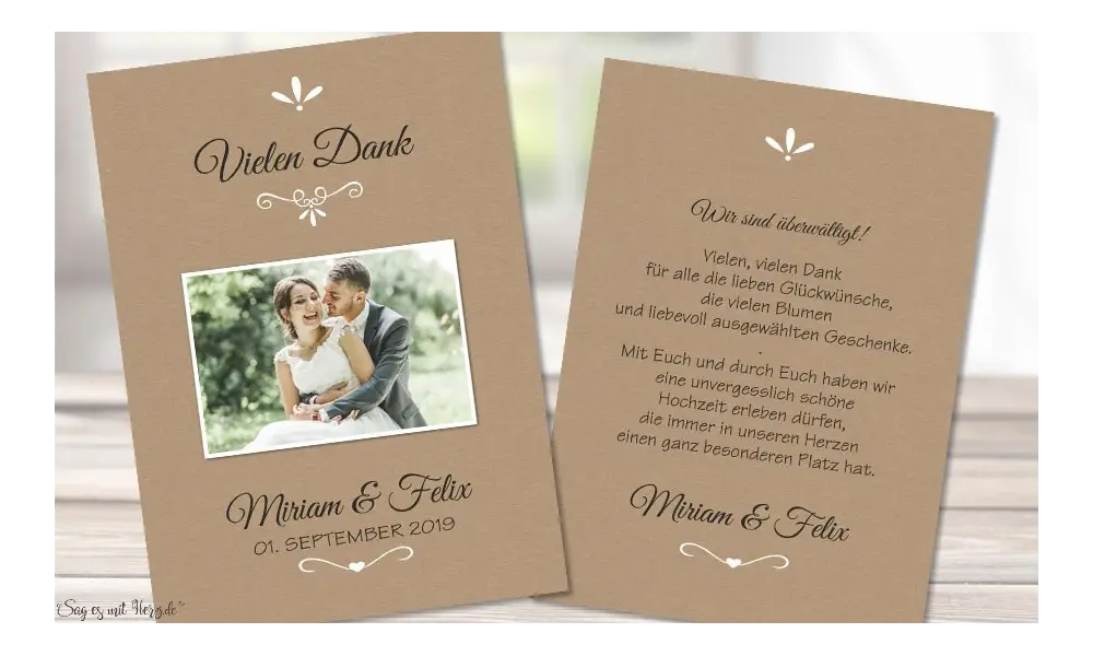 Danksagung Hochzeit Kraftpapier