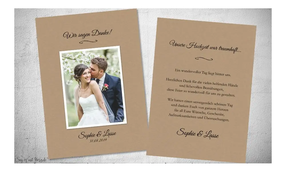 Dankeskarte Hochzeit Kraftpapier