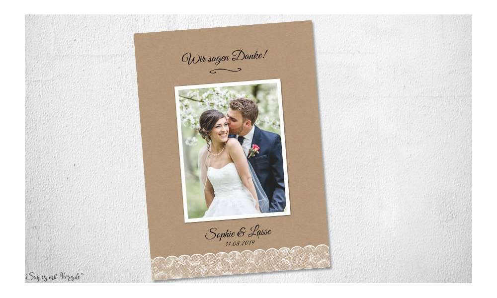 Dankeskarte Hochzeit Spitze Kraftpapier